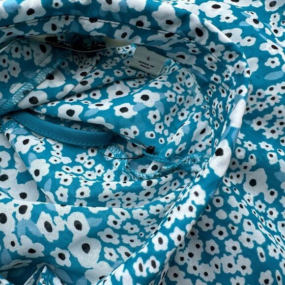 Cafe Marrakesh Women’s Floral Tunic Top Blouse Blue L Peasant Button Front - Picture 11 of 11